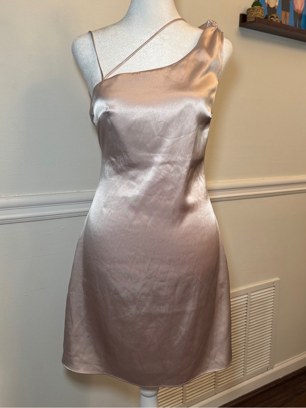 Topshop Blush Satin One Shoulder Mini Slip Dress Size 4